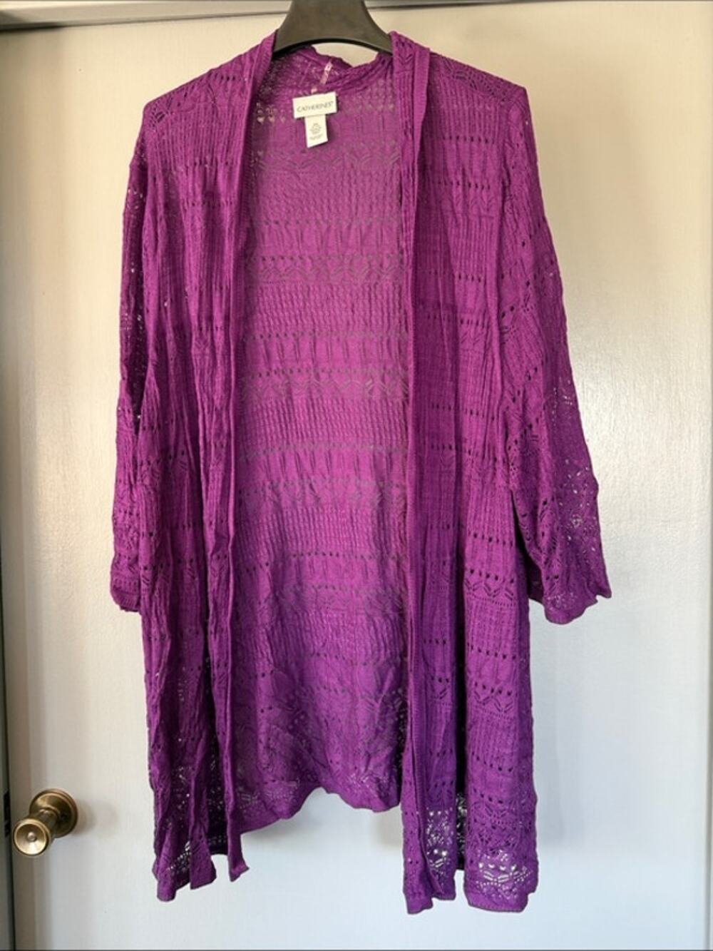 Catherines Purple Rayon/Silk Open Front Cardigan Sweater sz 4X 3/4 Sleeves